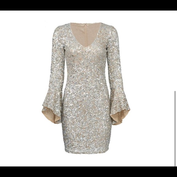 Parker Dresses & Skirts - Parker Rachael Dress Silver Sequin Bell Sleeve